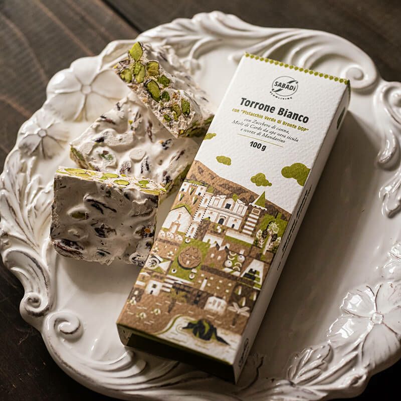  Sabadi サバディ トッローネ（ブロンテ産グリーンピスタチオD.O.P.） Torrone Bianco con Pistacchio